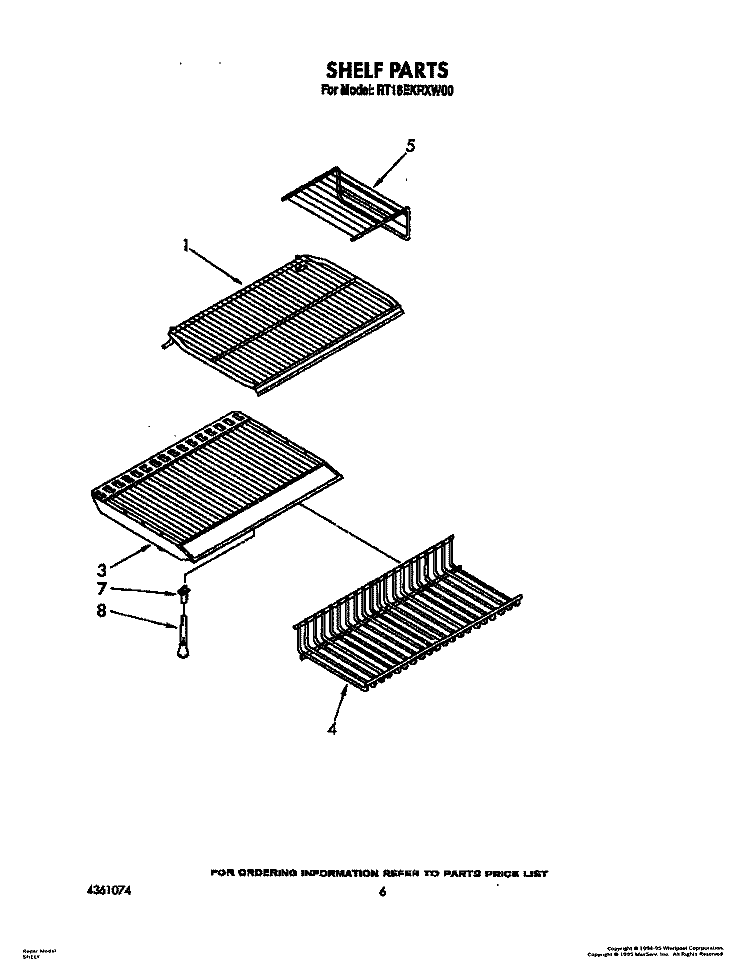 SHELF Diagram and Parts List for RT18EKRXW00  Roper Refrigerator