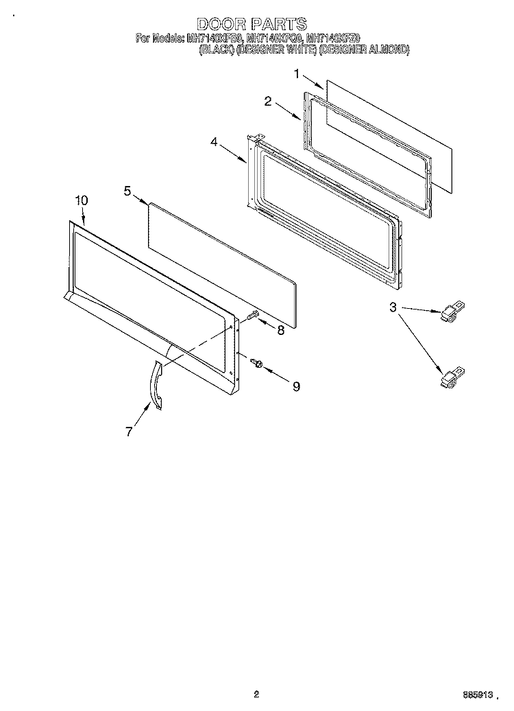 DOOR Diagram and Parts List for MH7140XFZ0  Whirlpool Microwave