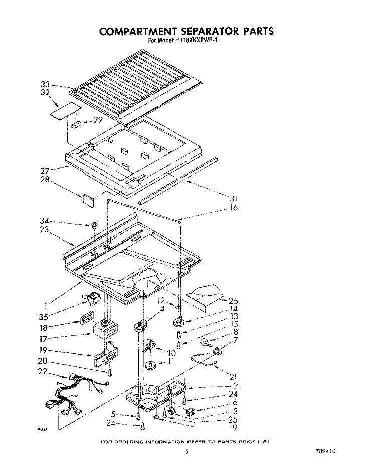 COMPARTMENT SEPARATOR Diagram and Parts List for ET18XKXRWR1  Whirlpool Refrigerator