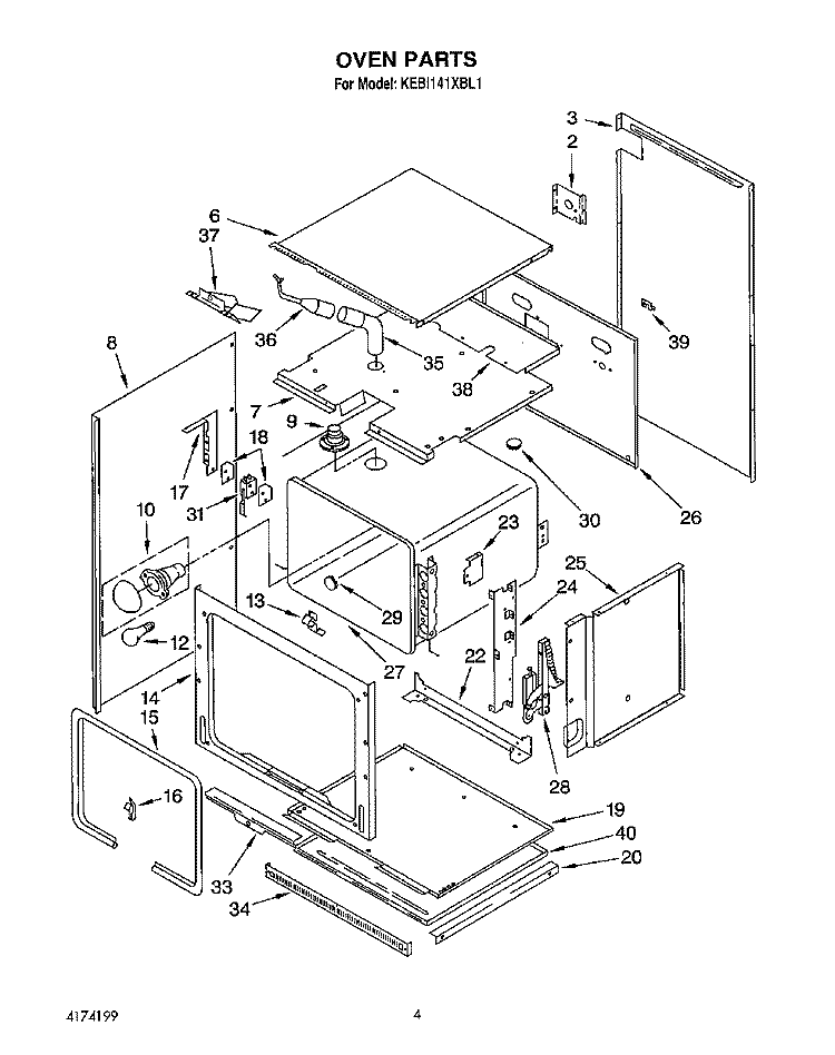 OVEN Diagram and Parts List for KEBI141XBL1  KitchenAid Wall Oven