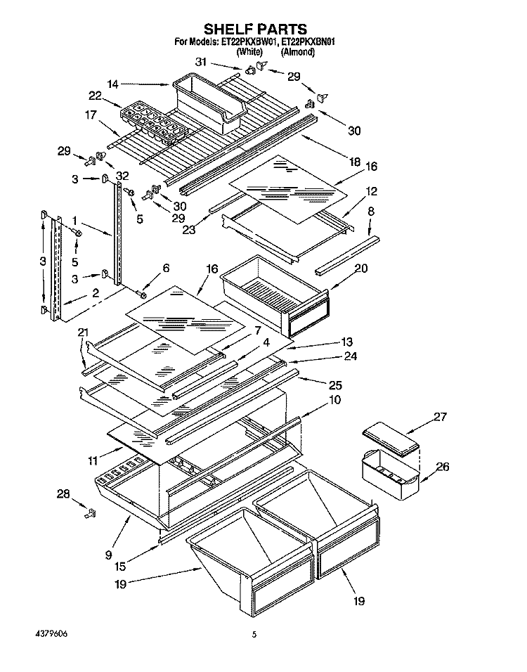 SHELF Diagram and Parts List for ET22PKXBN01  Whirlpool Refrigerator