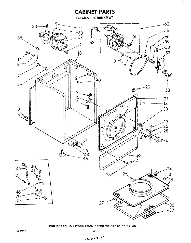 CABINET Diagram and Parts List for LG7001XMW0  Whirlpool Dryer