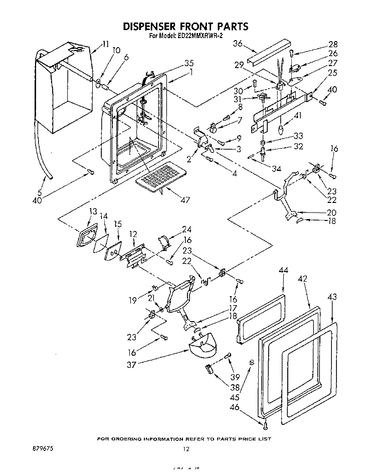 DISPENSER FRONT Diagram and Parts List for ED22MMXRWR2  Whirlpool Refrigerator