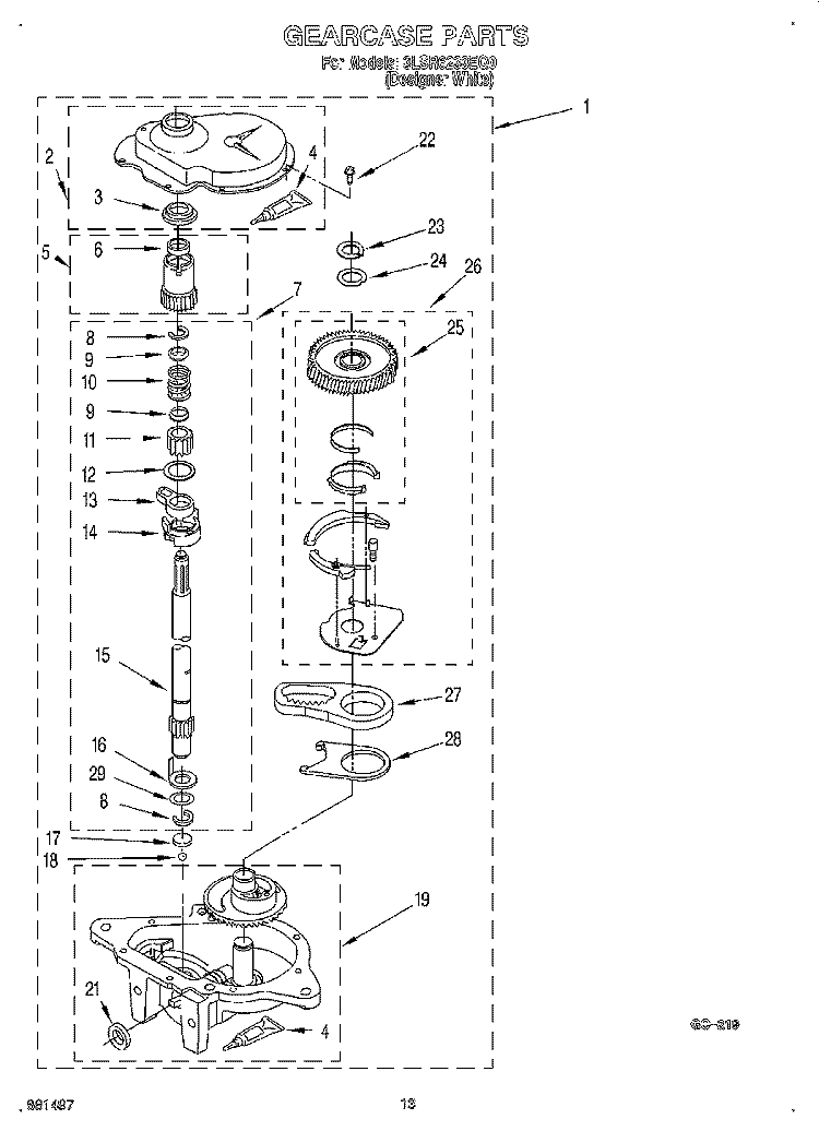 GEARCASE Diagram and Parts List for 3LSR6233EQ0  Whirlpool Washer