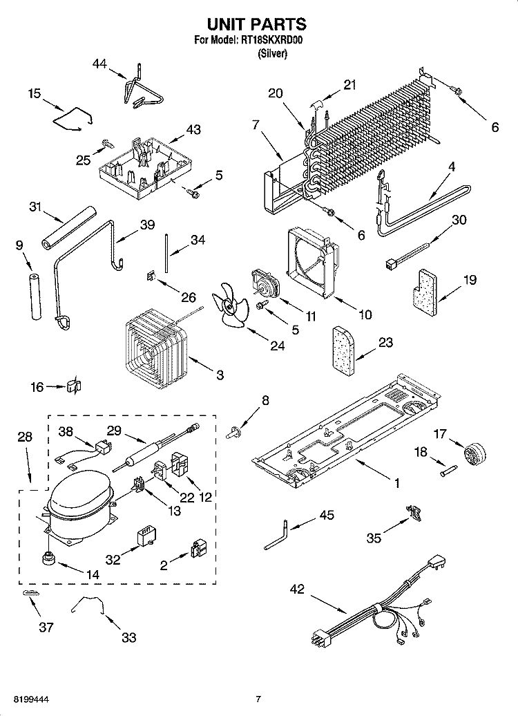 UNIT PARTS Diagram and Parts List for RT18SKXRD00  Roper Refrigerator