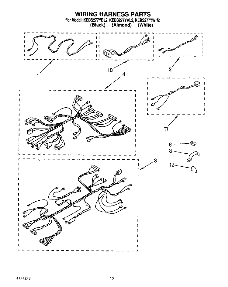 WIRING HARNESS Diagram and Parts List for KEBS277YBL2  KitchenAid Wall Oven