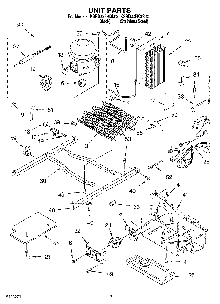 UNIT PARTS Diagram and Parts List for KSRB22FKSS03  KitchenAid Refrigerator