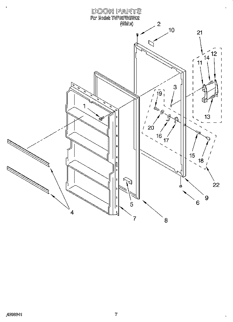 DOOR Diagram and Parts List for TVF15FRGW02  Whirlpool Freezer