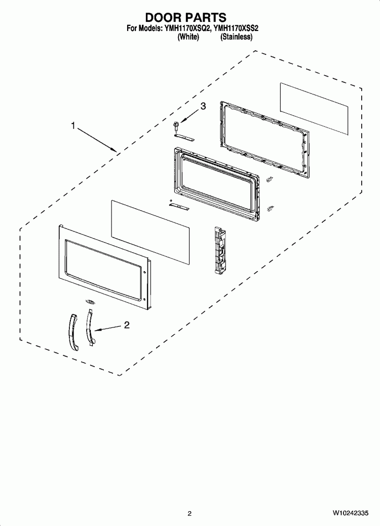 DOOR PARTS Diagram and Parts List for YMH1170XSS2  Whirlpool Microwave