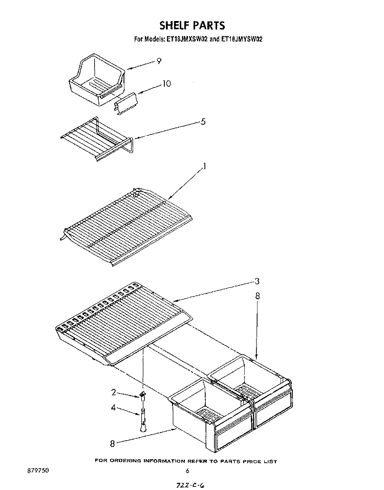 SHELF Diagram and Parts List for ET18JMYSG02  Whirlpool Refrigerator