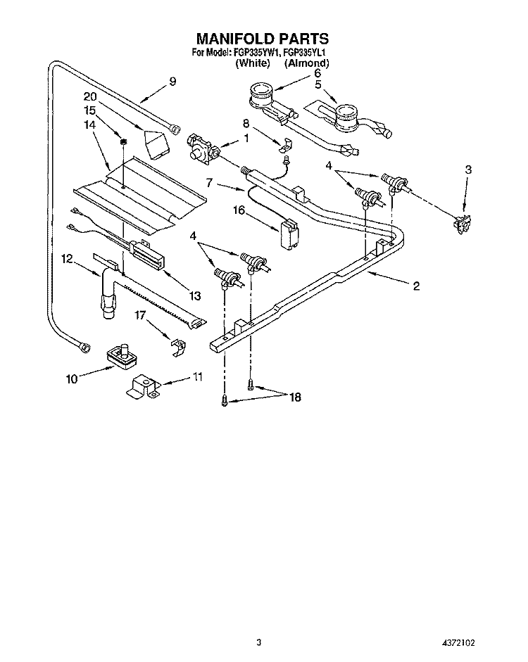 SECTION Diagram and Parts List for FGP335YW1  Roper Range