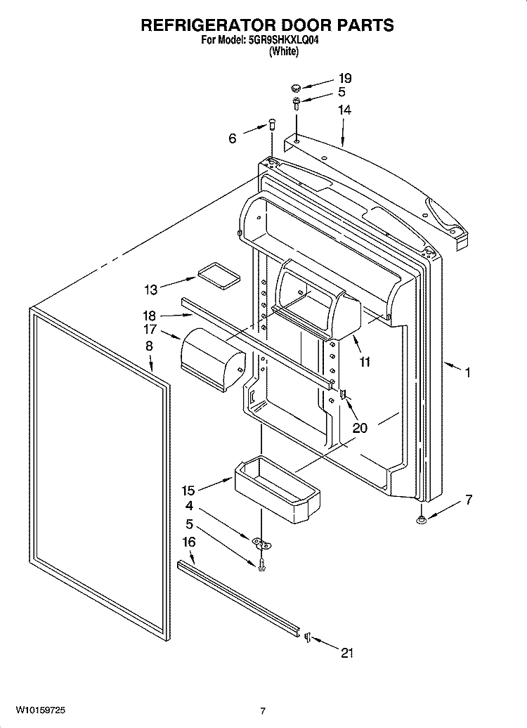 REFRIGERATOR DOOR PARTS Diagram and Parts List for 5GR9SHKXLQ04  Whirlpool Refrigerator