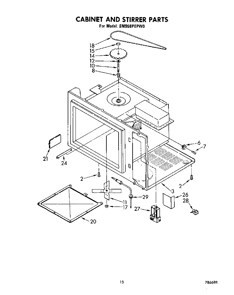 CABINET AND STIRRER Diagram and Parts List for SM958PEPW0  Whirlpool Range