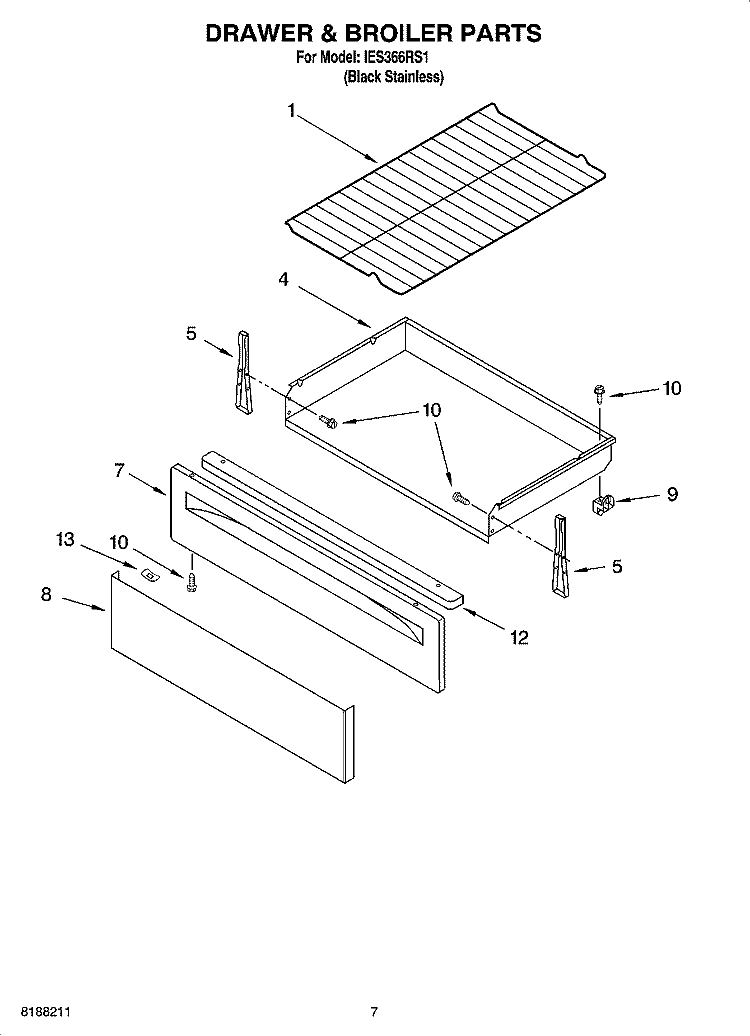 DRAWER & BROILER PARTS Diagram and Parts List for IES366RS1  Inglis Range