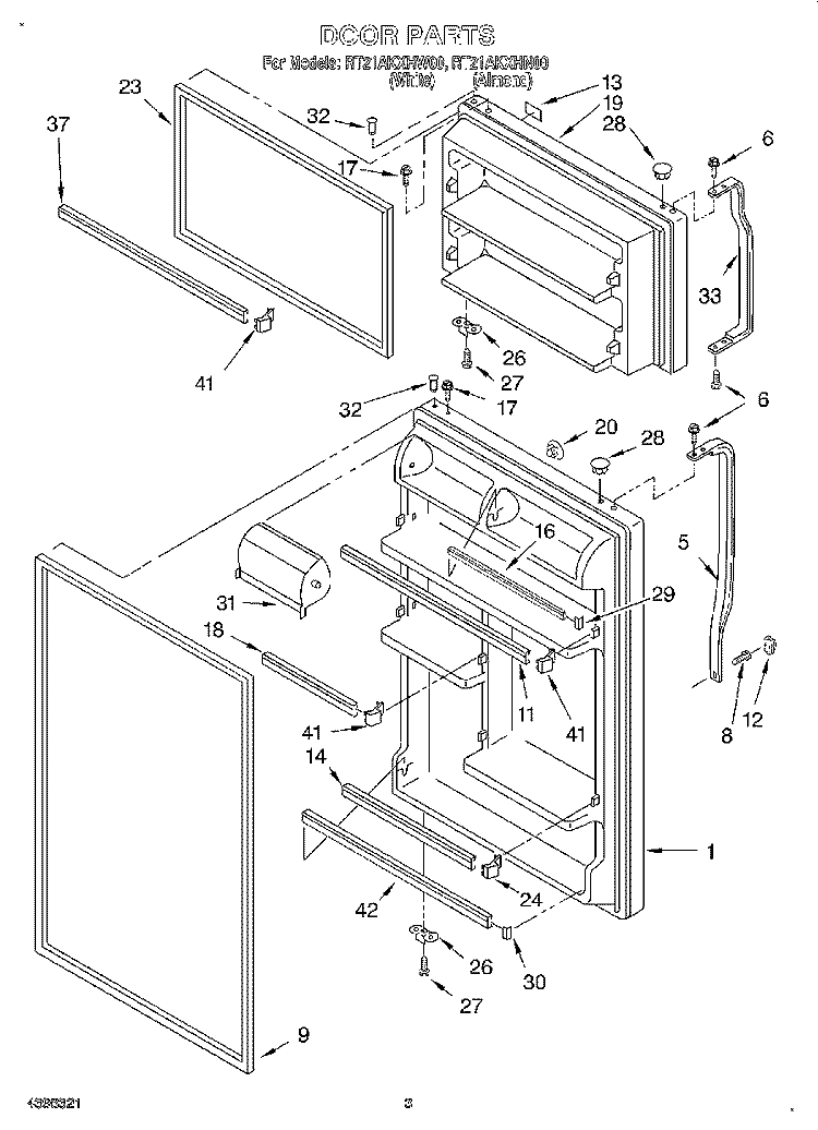 DOOR Diagram and Parts List for RT21AKXHW00  Roper Refrigerator