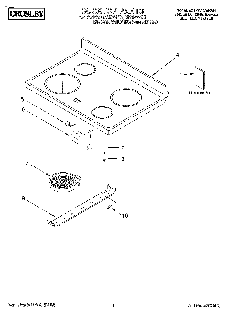 COOKTOP, LITERATURE Diagram and Parts List for CES366HZ1  Whirlpool Range
