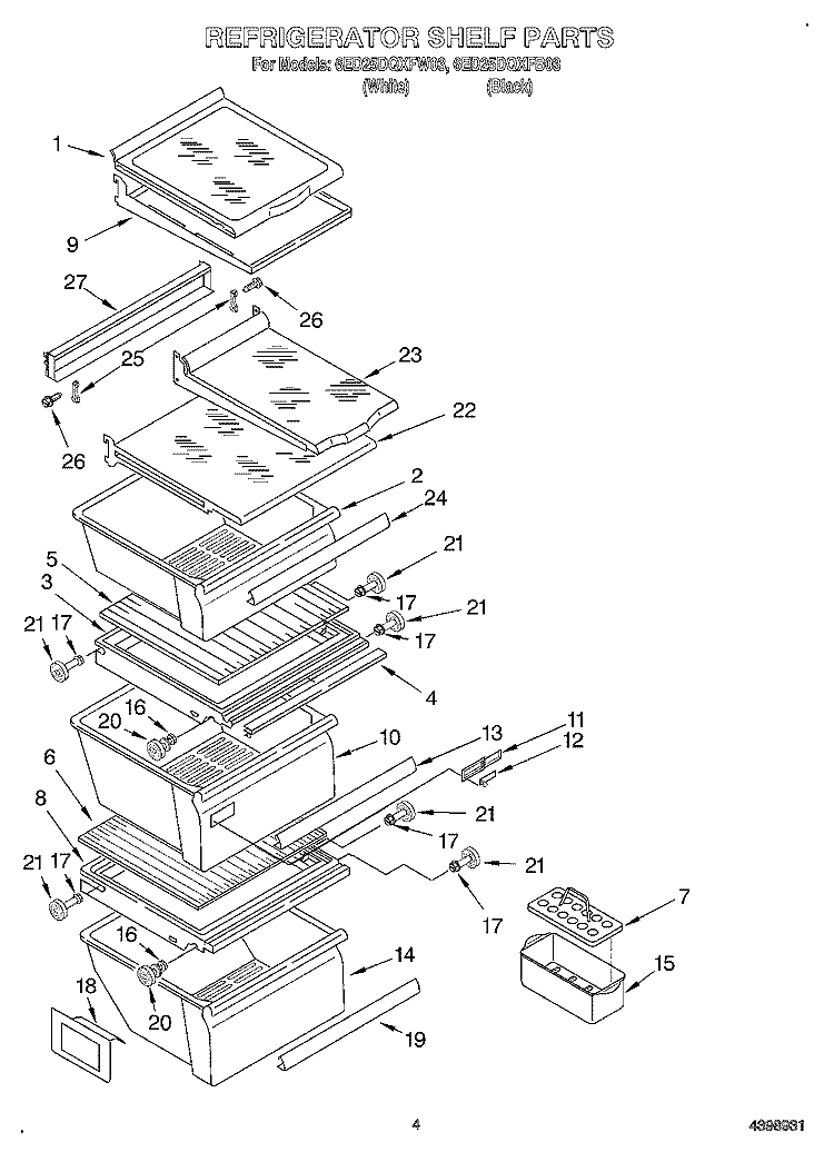 REFRIGERATOR SHELF Diagram and Parts List for 6ED25DQXFB03  Whirlpool Refrigerator
