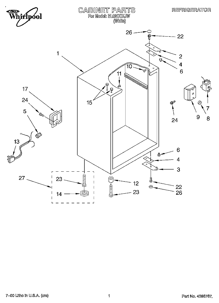 CABINET Diagram and Parts List for EL02CCXJW  Whirlpool Refrigerator