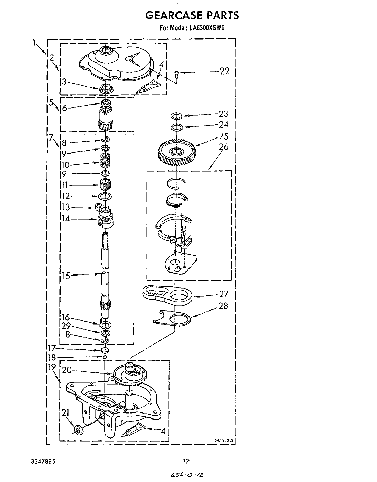 GEARCASE Diagram and Parts List for LA6300XSW0  Whirlpool Washer