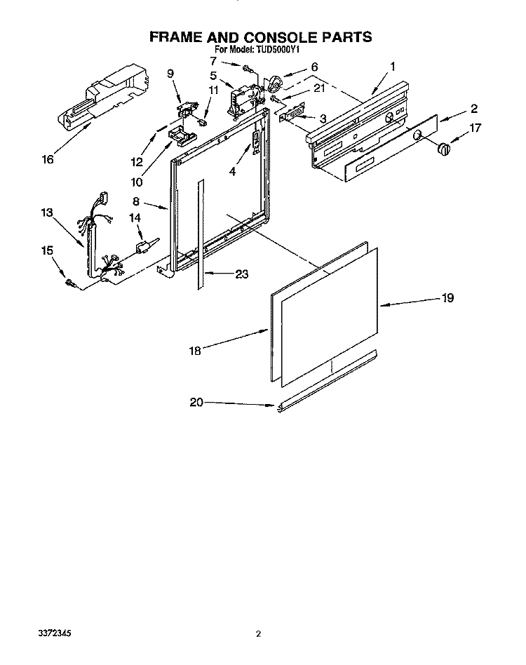 FRAME AND CONSOLE Diagram and Parts List for TUD5000Y1  Whirlpool Dishwasher