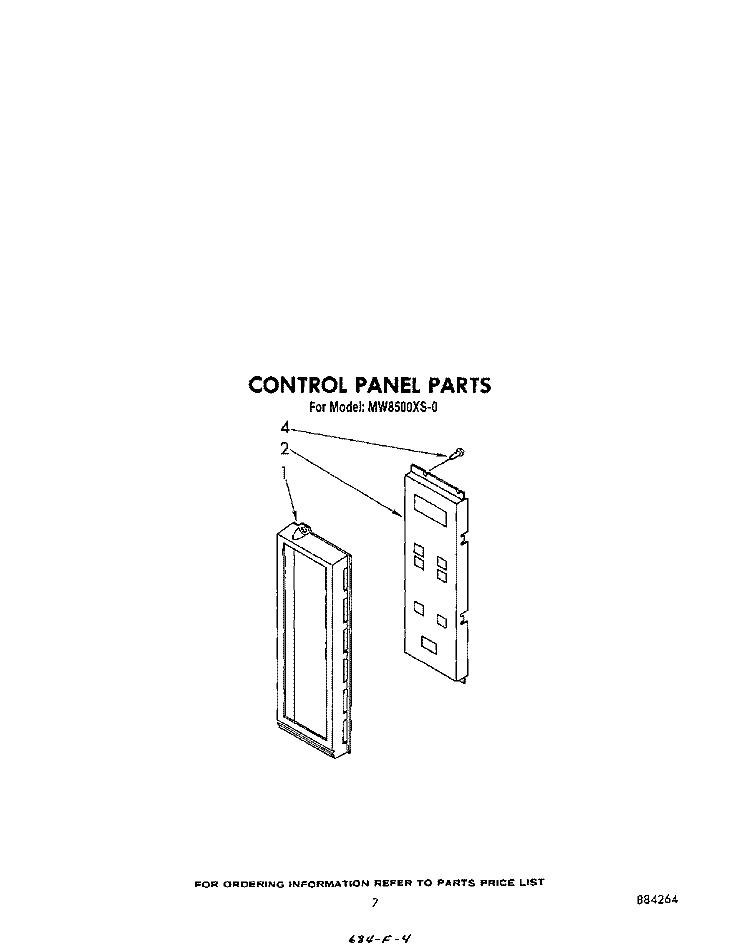 CONTROL PANEL Diagram and Parts List for MW8500XS1  Whirlpool Microwave