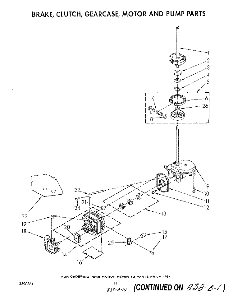 BRAKE, CLUTCH, GEARCASE, MOTOR AND PUMP Diagram and Parts List for LT7000XTM0  Whirlpool Washer Dryer Combo