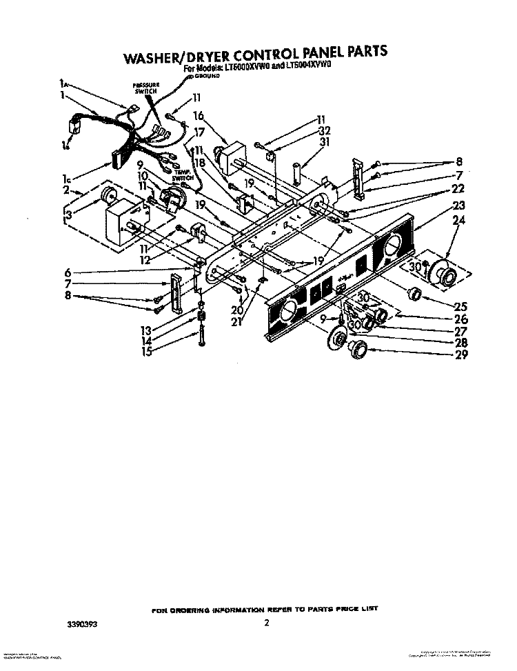 WASHER/DRYER CONTROL PANEL Diagram and Parts List for LT5000XVW0  Whirlpool Washer Dryer Combo