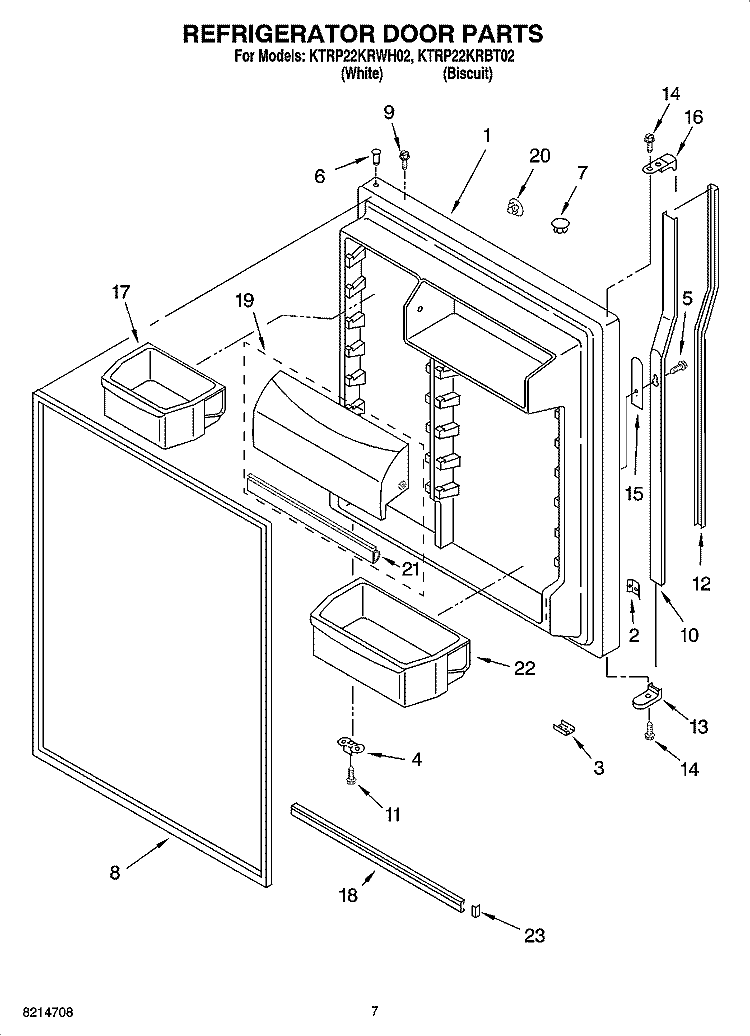 REFRIGERATOR DOOR PARTS Diagram and Parts List for KTRP22KRWH02  KitchenAid Refrigerator