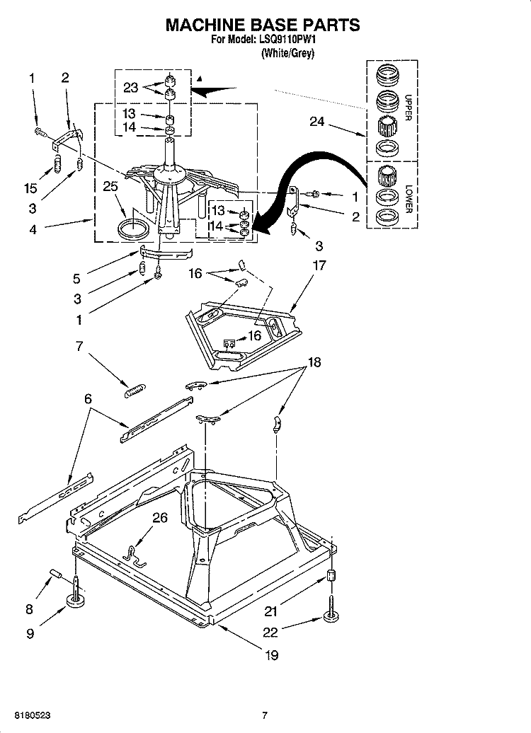 MACHINE BASE PARTS Diagram and Parts List for LSQ9110PW1  Whirlpool Washer