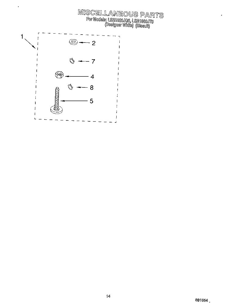 MISCELLANEOUS, OPTIONAL Diagram and Parts List for LSN1000JT0  Whirlpool Washer