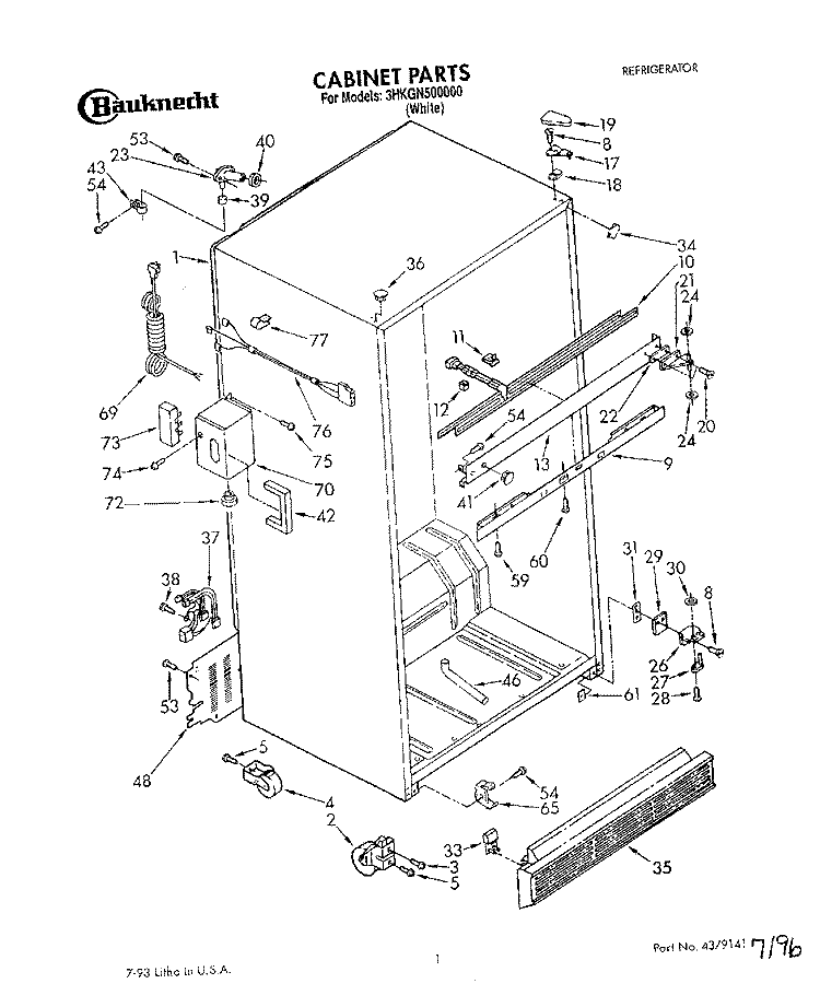 CABINET Diagram and Parts List for 3HKGN500000  Whirlpool Refrigerator