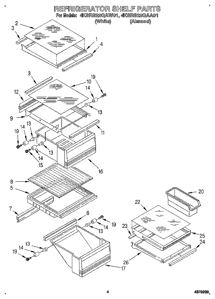 REFRIGERATOR SHELF Diagram and Parts List for 4KSRS22QAA01  KitchenAid Refrigerator