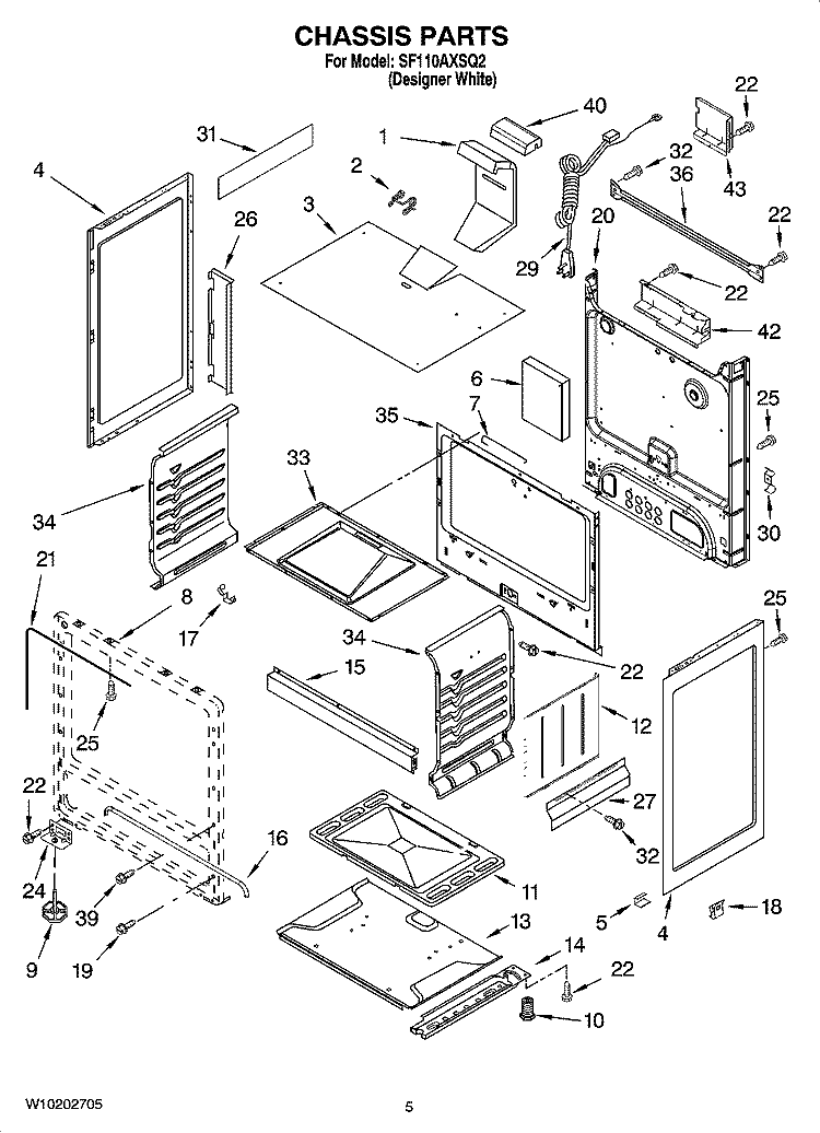 CHASSIS PARTS Diagram and Parts List for SF110AXSQ2  Whirlpool Range