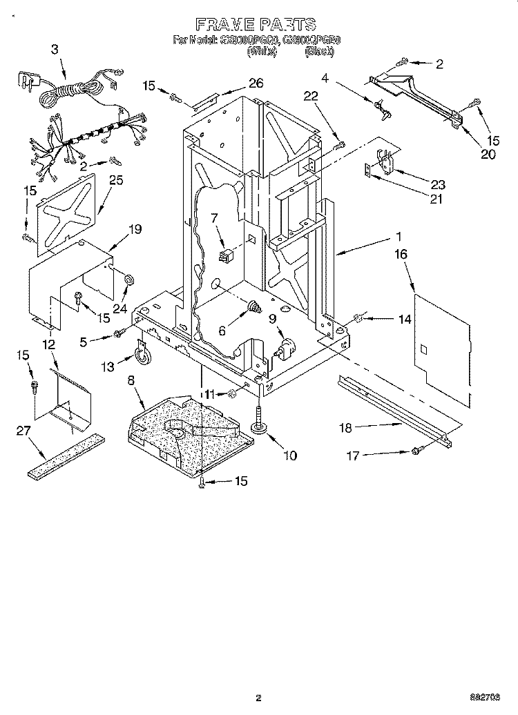 FRAME Diagram and Parts List for GX900QPGQ0  Whirlpool Trash Compactor