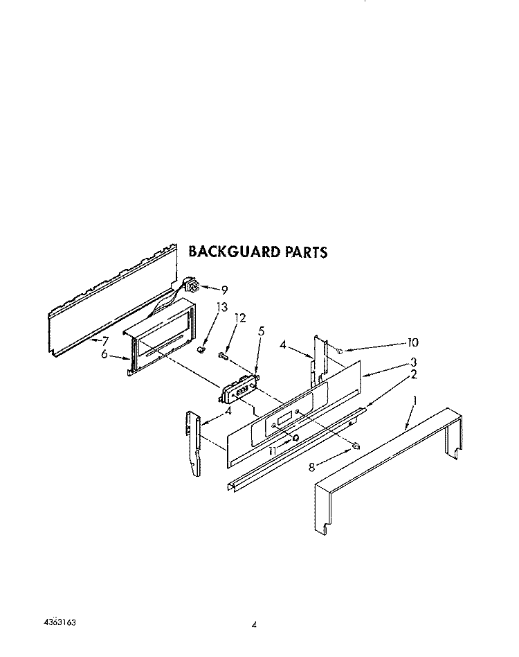 BACKGUARD Diagram and Parts List for SF330PEWW4  Whirlpool Range