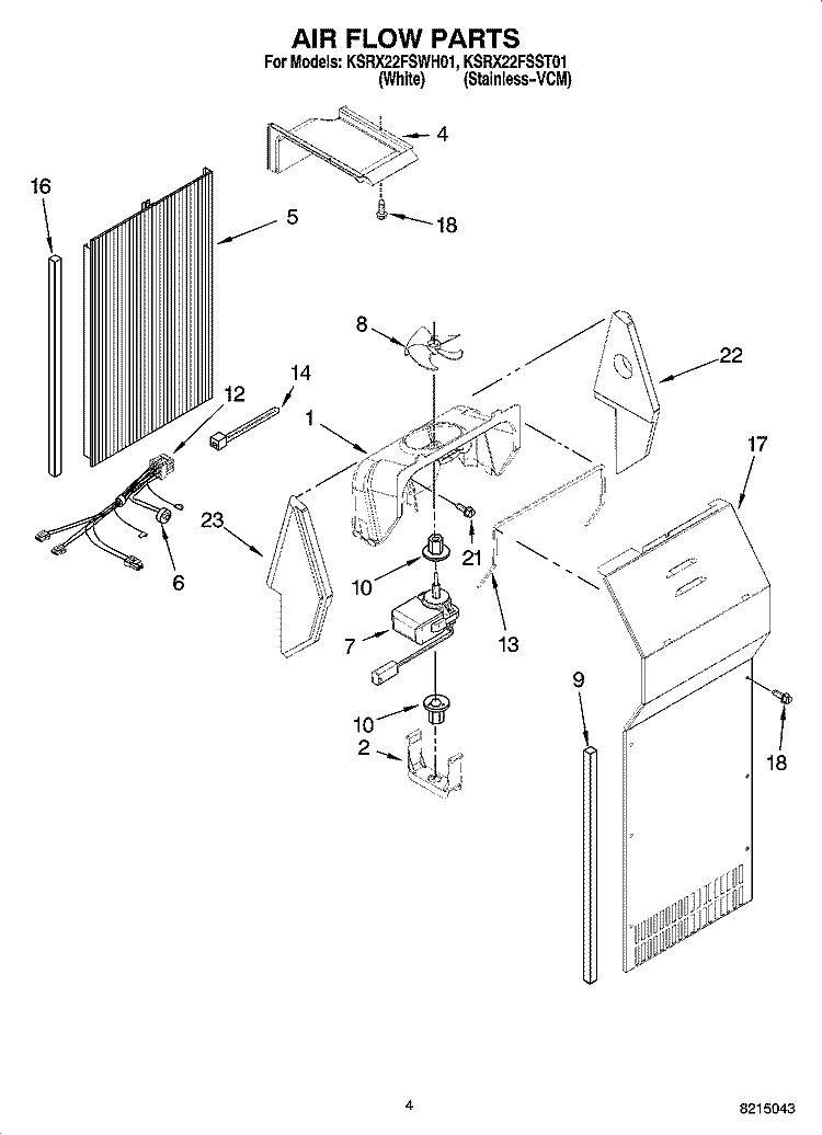 AIR FLOW PARTS Diagram and Parts List for KSRX22FSWH01  KitchenAid Refrigerator