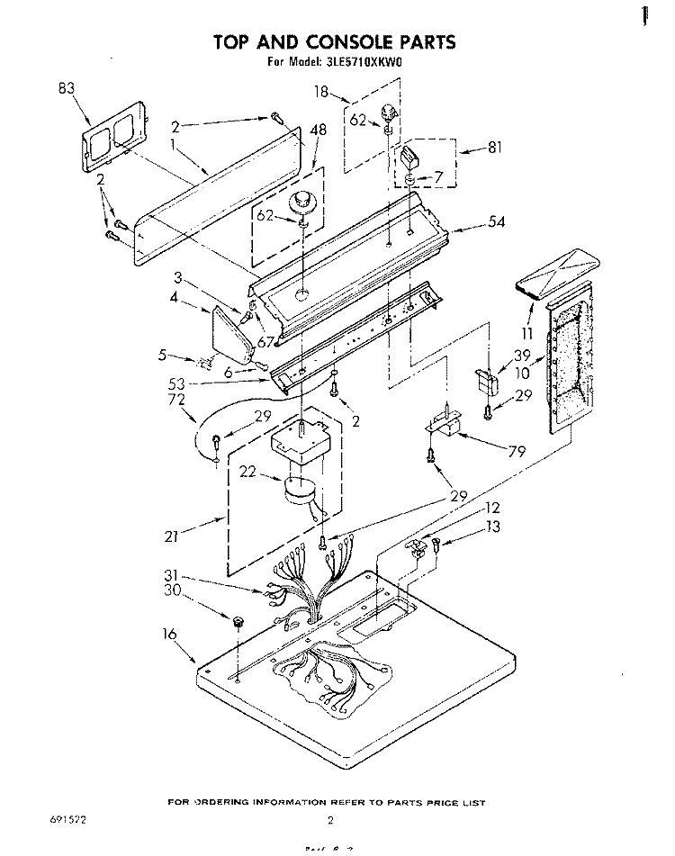 SECTION Diagram and Parts List for 3LE5710XKW0  Whirlpool Dryer
