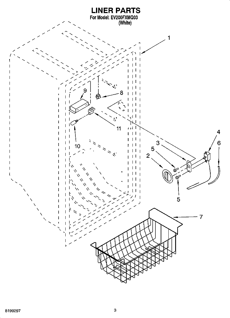 LINER PARTS Diagram and Parts List for EV200FXMQ03  Whirlpool Freezer
