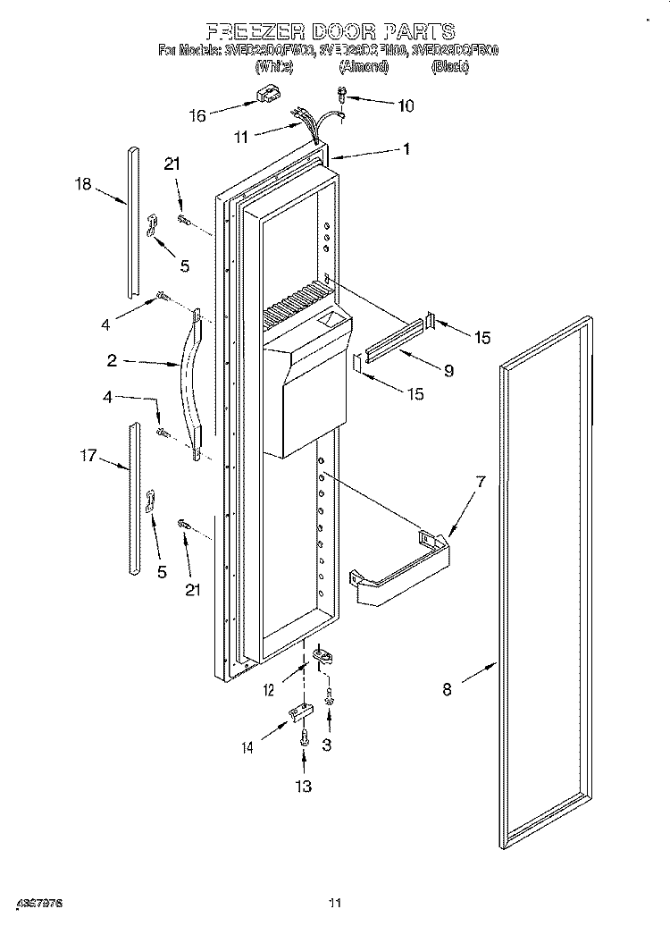 FREEZER DOOR Diagram and Parts List for 3VED29DQFN00  Whirlpool Refrigerator