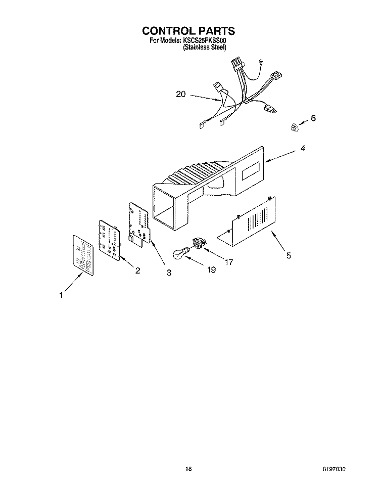 CONTROL PARTS Diagram and Parts List for KSCS25FKSS00  KitchenAid Refrigerator