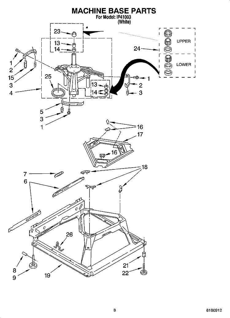 MACHINE BASE PARTS Diagram and Parts List for IP41003  Inglis Washer