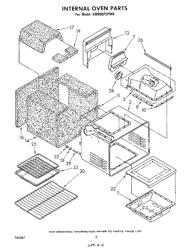 INTERNAL OVEN Diagram and Parts List for SM988PEPW0  Whirlpool Range