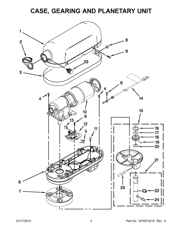 CASE, GEARING AND PLANETARY UNIT Diagram and Parts List for KSM8990DP0  KitchenAid Mixer