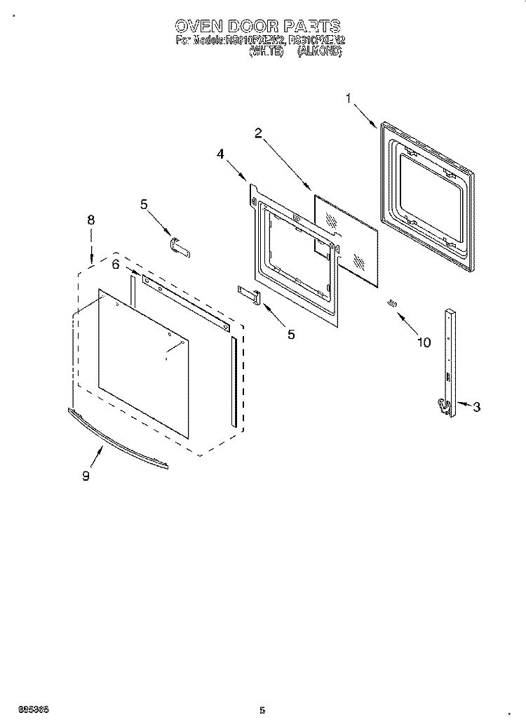 OVEN DOOR Diagram and Parts List for RS610PXEW2  Whirlpool Range