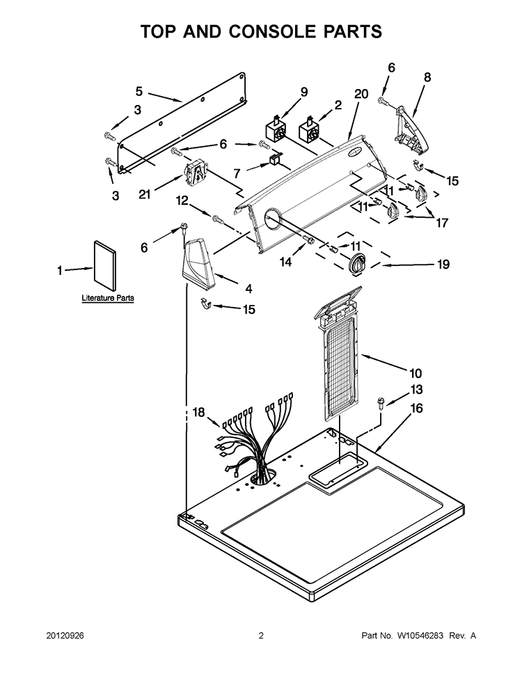 TOP AND CONSOLE PARTS Diagram and Parts List for CED137SXQ0  Whirlpool Dryer