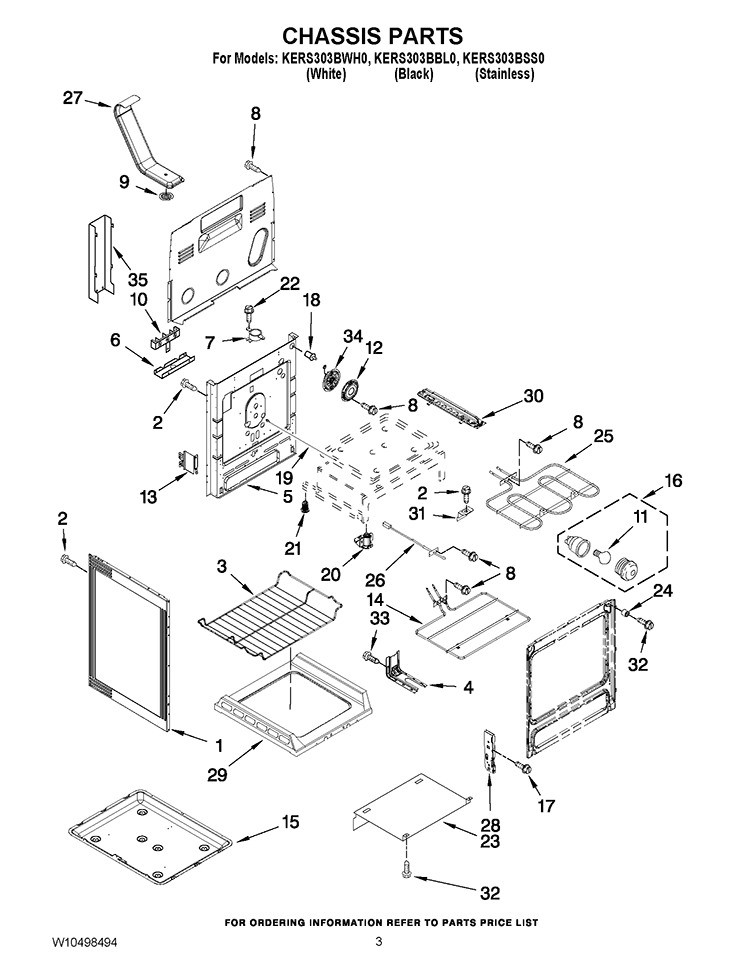 CHASSIS PARTS Diagram and Parts List for KERS303BWH0  KitchenAid Range