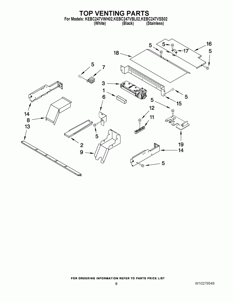TOP VENTING Diagram and Parts List for KEBC247VWH02  KitchenAid Wall Oven