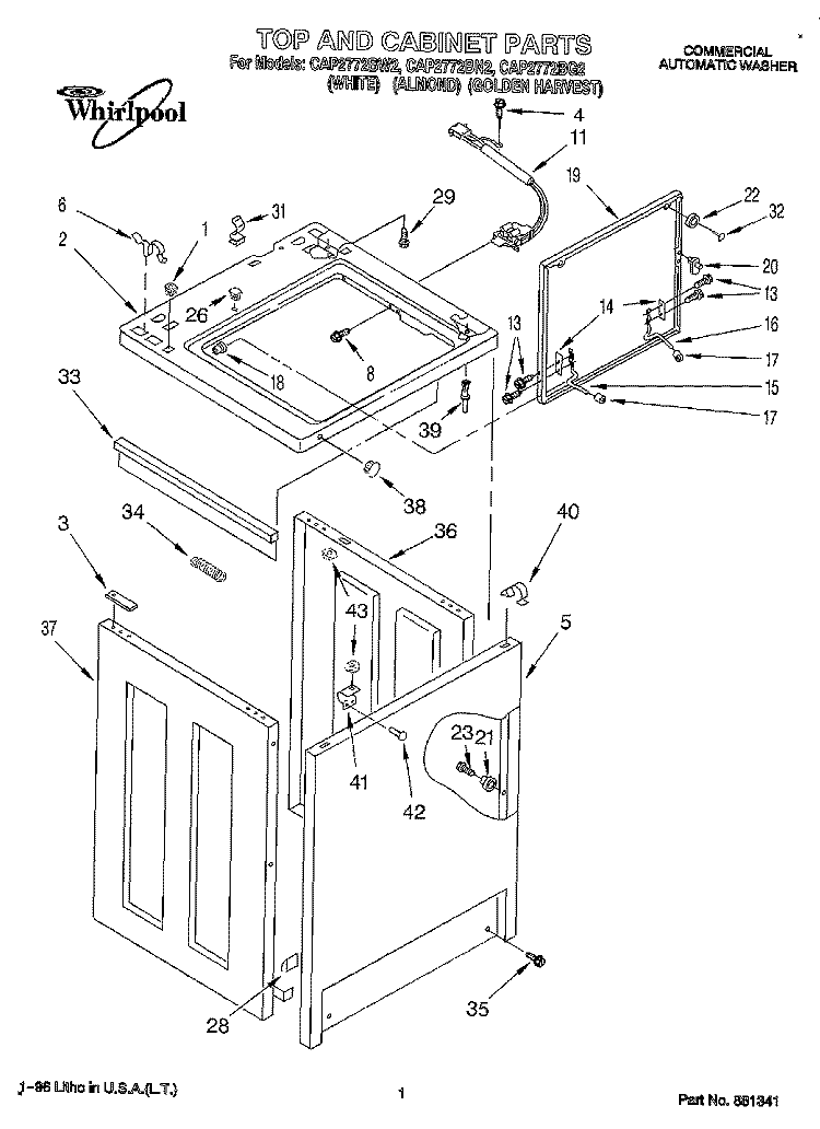 TOP AND CABINET, LIT/OPTIONAL Diagram and Parts List for CAP2772BG2  Whirlpool Washer