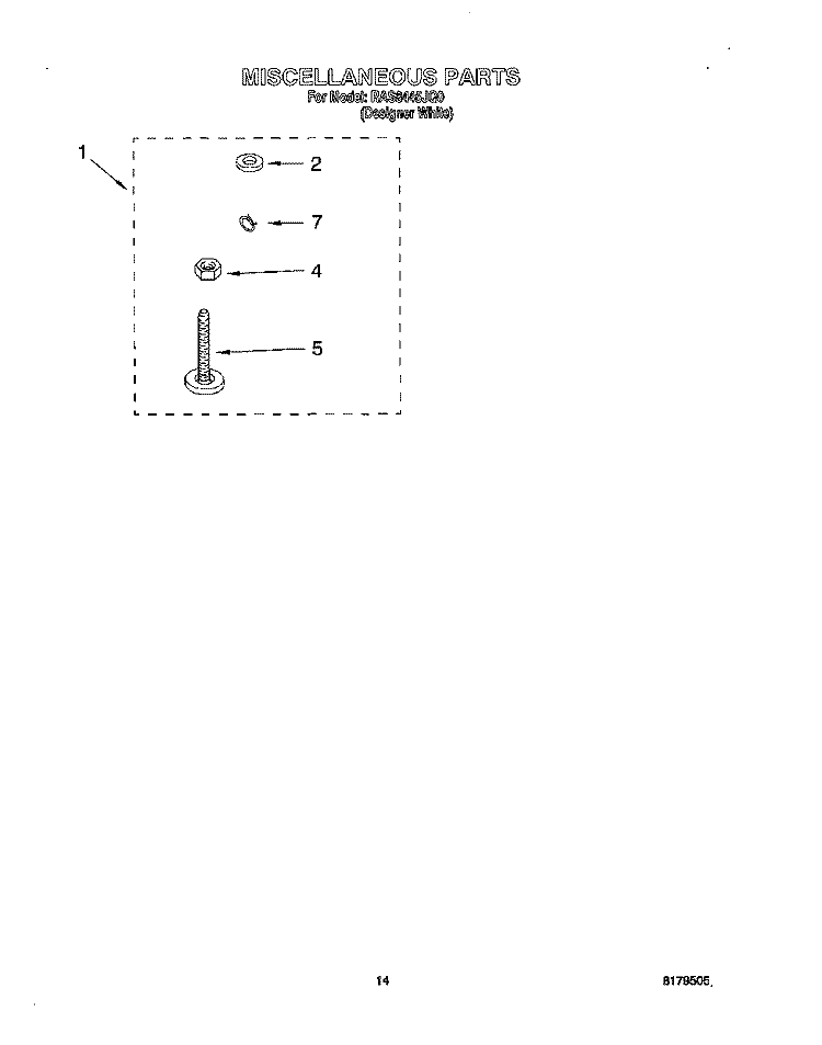 MISCELLANEOUS, OPTIONAL Diagram and Parts List for RAS8445JQ0  Roper Washer
