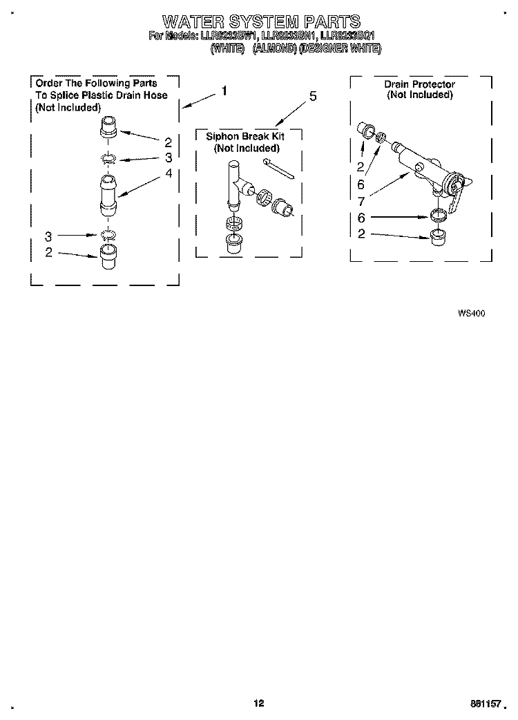 WATER SYSTEM Diagram and Parts List for LLR8233BQ1  Whirlpool Washer